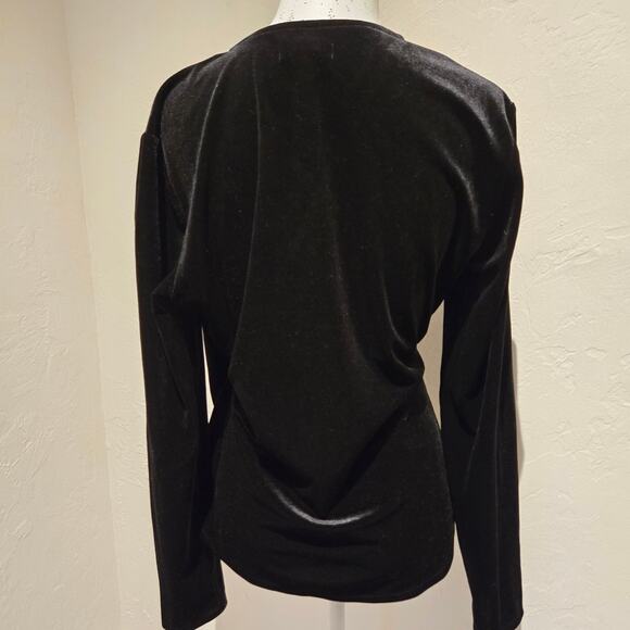 Sundance Morgan Black Velvet Faux Wrap Surplice Long Sleeve Blouse Top, Sz MED - Picture 3 of 6